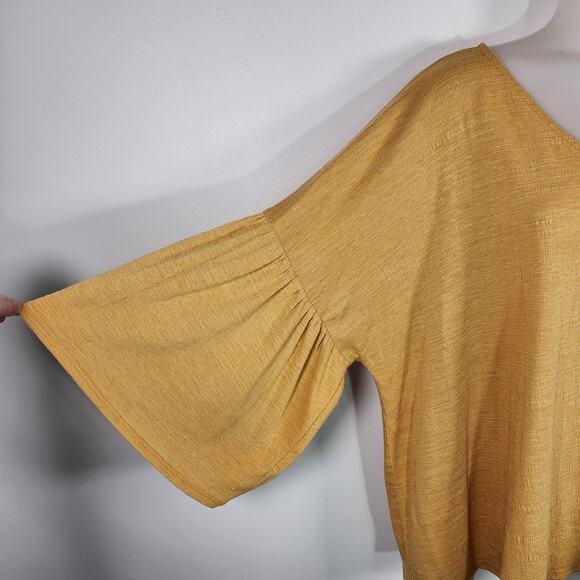 Cable & Gauge Womens Top 2X Textured V Neck 3/4 Flared Sleeve Yellow Pullover - Picture 6 of 9